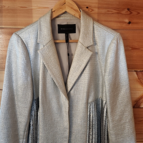 BCBG MaxAzria Silver Lace Long Jacket Coat - Picture 5 of 11